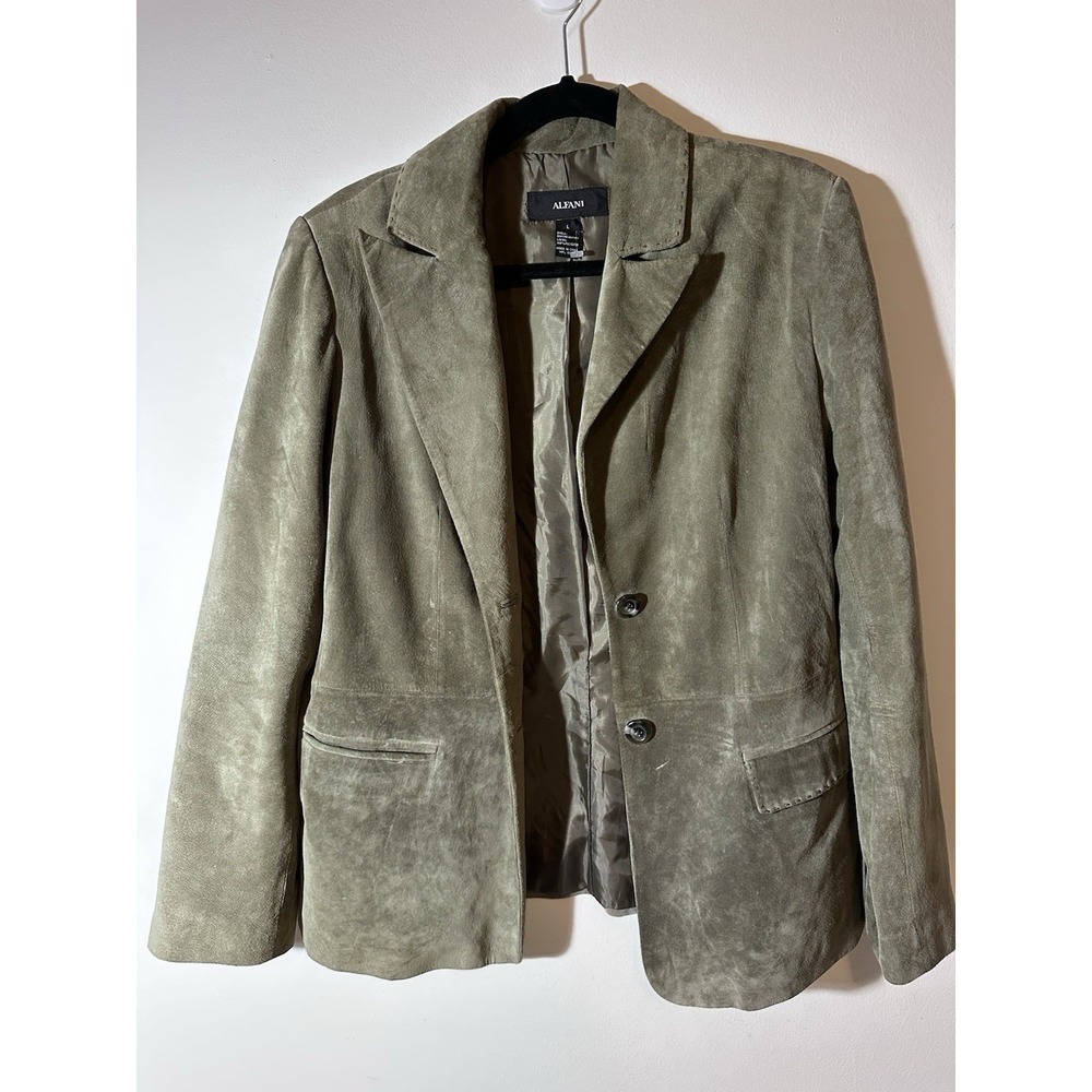 Vintage Alfani women Genuine leather Blazer‎ jacket  Olive green Size large
